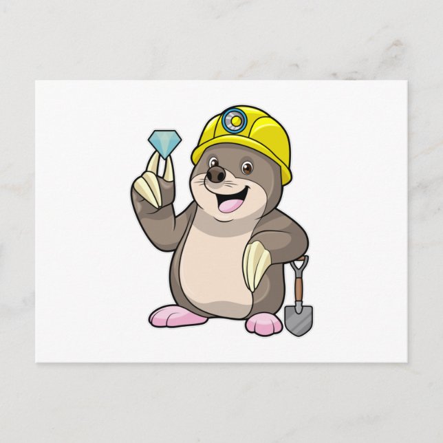 Cartão Postal Toupeira como Mineiro com Pá & Diamante (Frente)