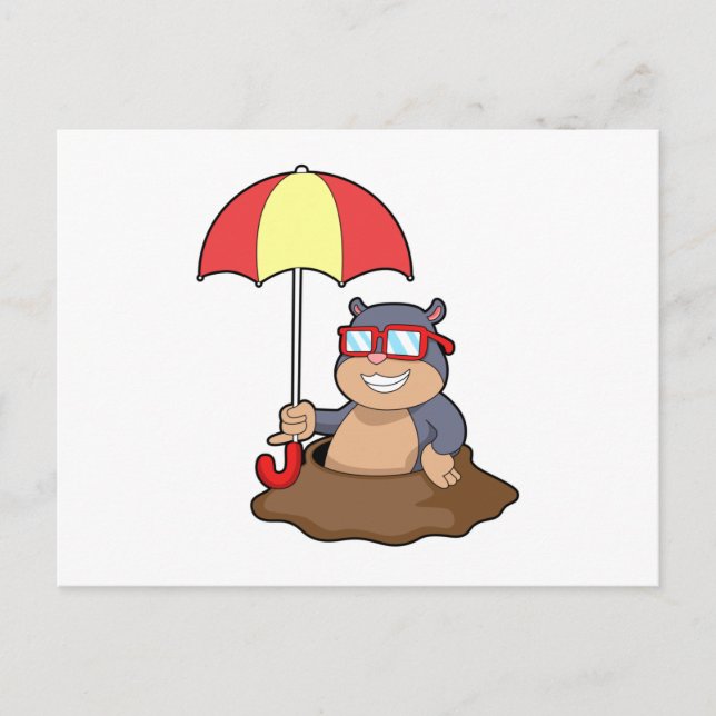Cartão Postal Toupeira sob Chuva com Guarda-Chuva (Frente)