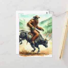 Cartão Postal Touro de Sasquatch Engraçado Rodeo Watercolor