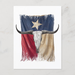Cartão Postal Touro Longhorn Caveira Distante Vestido Bandeira d
