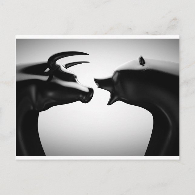 Cartão Postal Touro vs Urso Preto e Branco (Frente)