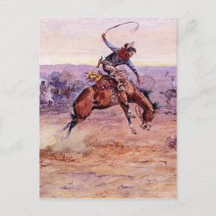 Cartão Postal “Touro Xucro” Arte Cowboy por Charles Russell
