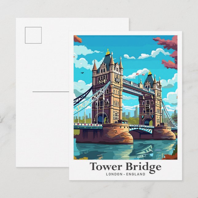 Cartão Postal Tower Bridge London - Ilustração do Viagem da Ingl (Frente/Verso)