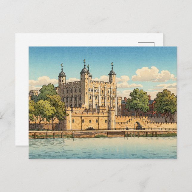 Cartão Postal Tower of London Japanese Woodblock Print (Frente/Verso)