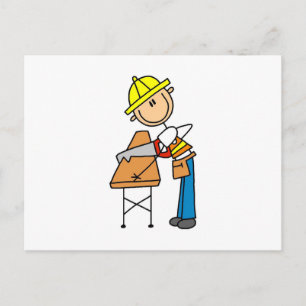 Cartão Postal Trabalhador da Construção Serrando Madeira Present