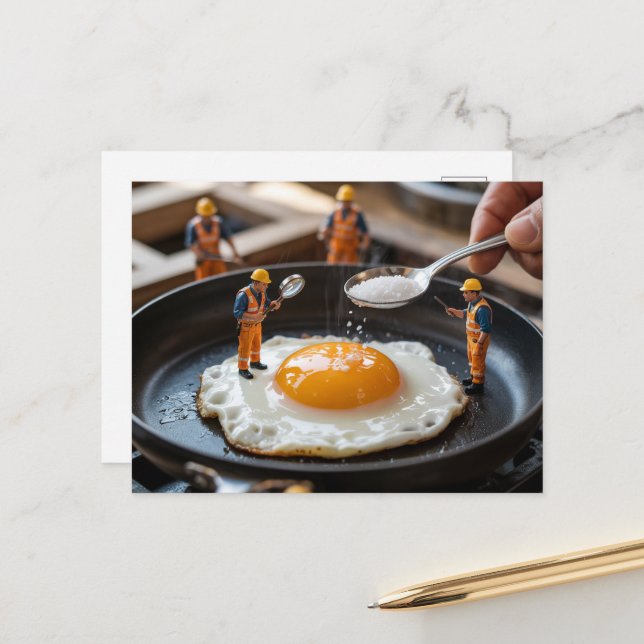 Cartão Postal Trabalhadores Da Construção Engraçados A Fixar Ovo (Frente/Verso In Situ)