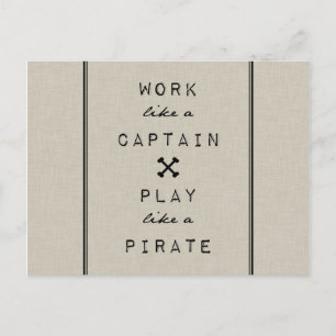 Cartão Postal Trabalhar Como Um Capitão Jogar Como Um Pirata