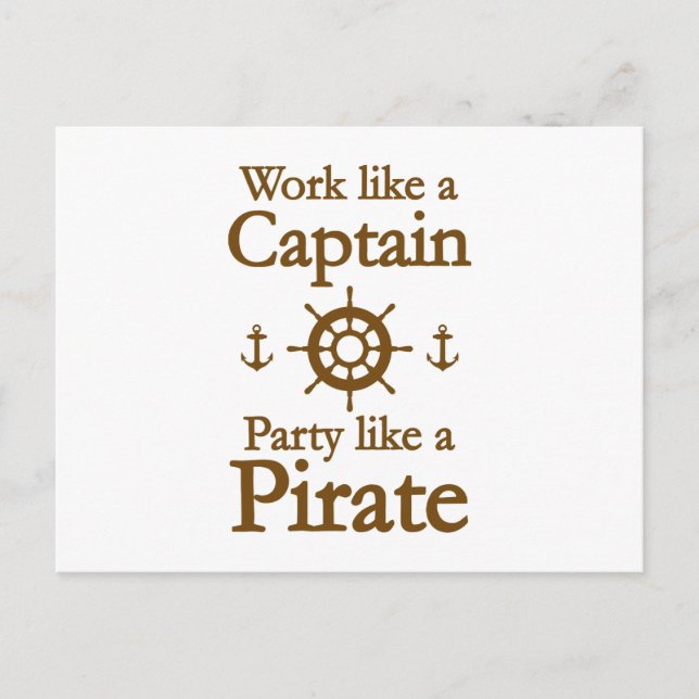 Cartão Postal Trabalhar Como Uma Festa De Capitã Como Um Pirata (Frente)
