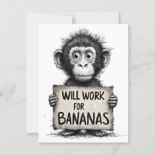 Cartão Postal Trabalhará para Bananas - Desenho Humorístico de M