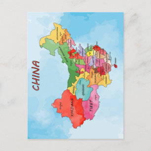 Cartão Postal Trabalho de arte de aquarela do China Map