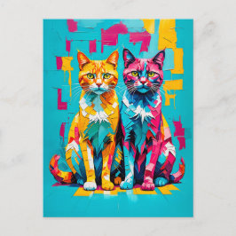 Cartão Postal Trabalho de arte de Gatos Cubistas Coloridos