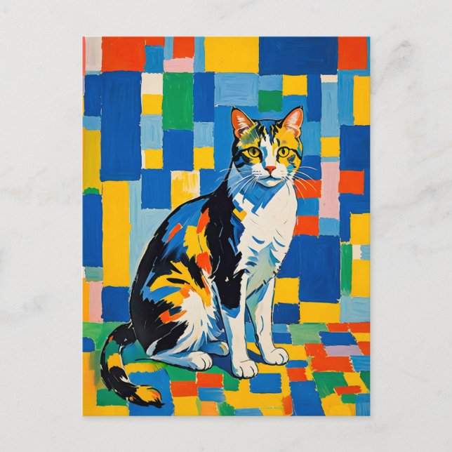 Cartão Postal Trabalho de arte de Gatos Geométricos Modernos (Frente)