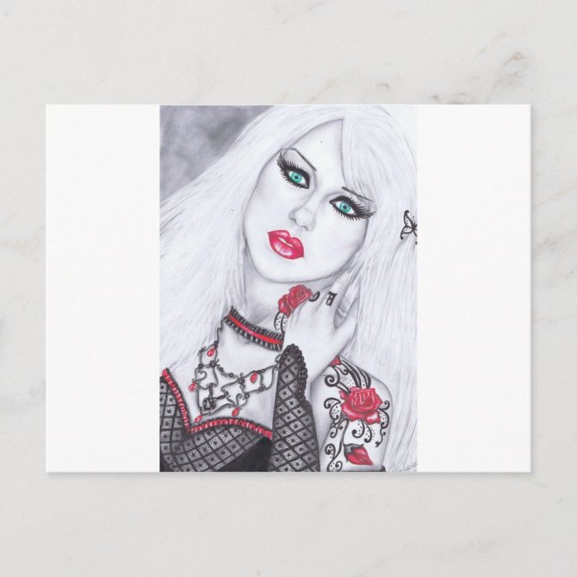 Cartão Postal Trabalho de arte de Lindas senhoras e flores (Frente)