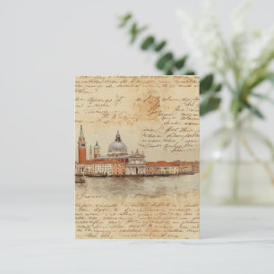 Cartão Postal Trabalho de arte de Veneza Romântica com Script