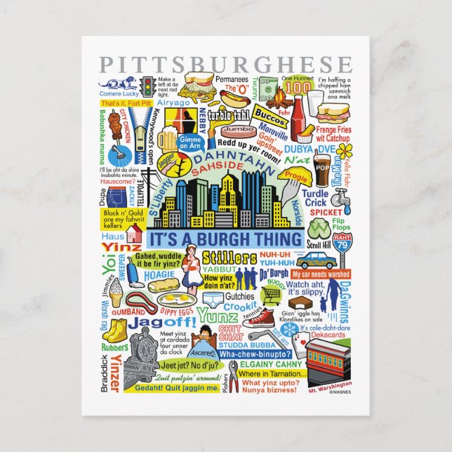Cartão Postal Trabalhos de arte de Pittsburghese do divertimento (Frente)