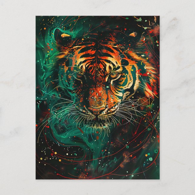 Cartão Postal Traços de luz verde de Neon Neon Cósmico (Frente)