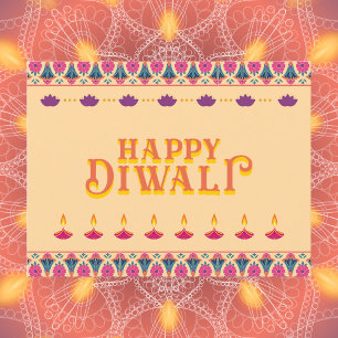 Cartão Postal Tradicional Diwali Floral e Diya Design