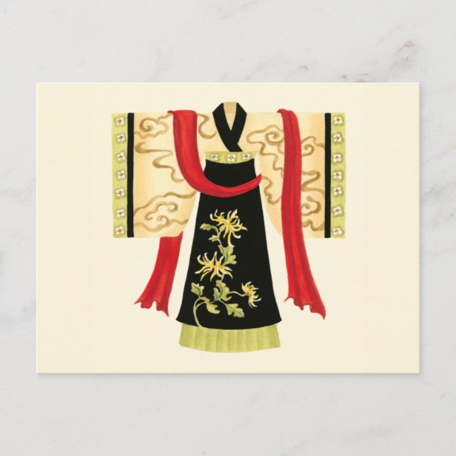 Cartão Postal Traditional Japanese Kimono with Floral Print (Frente)