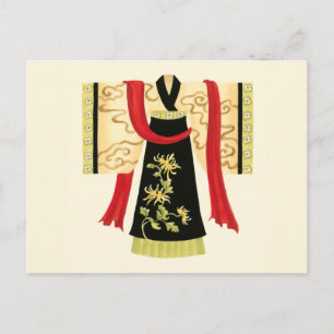 Cartão Postal Traditional Japanese Kimono with Floral Print