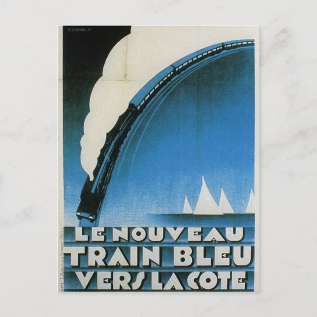 Cartão Postal Train Bleu Cote D'Azur French Art Deco Viagem (Frente)