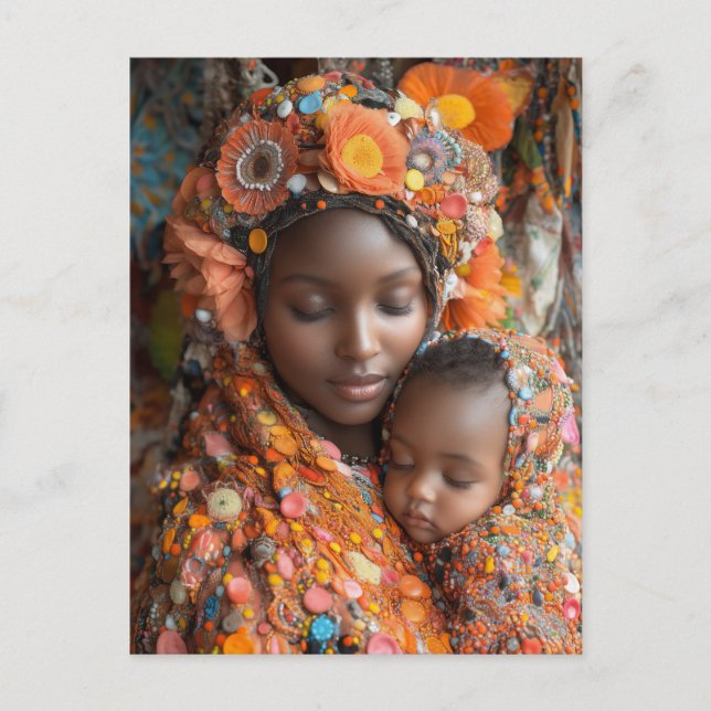Cartão Postal Traje Tradicional Eetéreo Mãe Filho Vibrante (Frente)