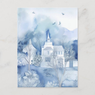 Cartão Postal Tranquil Blue Village – Boho Landscape