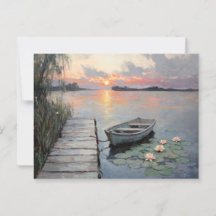 Cartão Postal Tranquil Sunset Sobre Rowboat em lago