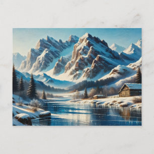 Cartão Postal Tranquilidade do inverno: Reflexões alpinas