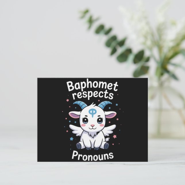 Cartão Postal Transgender Baphomet Respeita Pronouns Trans Pride (Em pé/Frente)