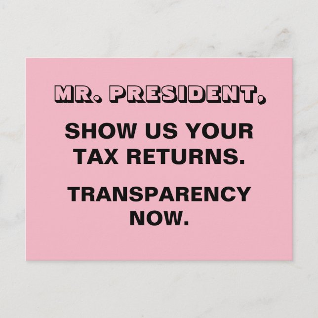 Cartão Postal Transparência dos Retornos Fiscais de Trump (Frente)