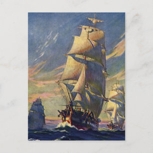 Cartão Postal Transporte de Vintage, navios Clipper no mar