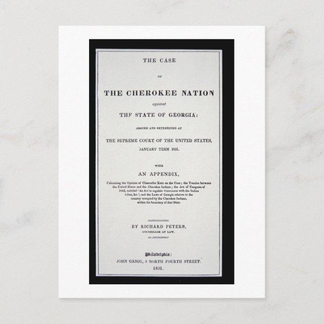 Cartão Postal Trato anti-remoção, por Cherokee Nation, em respos (Frente)