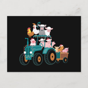 Cartão Postal Trator de Natal Fazenda Festa Engraçada