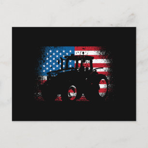 Cartão Postal Trator USA Flag design for Patriotic Farmer
