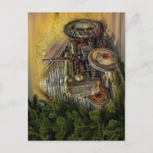 Cartão Postal Trator Verde Antigo Celeiro Rústico