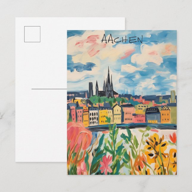 Cartão Postal Travel Aesthetic Painting City Aachen Germany  (Frente/Verso)