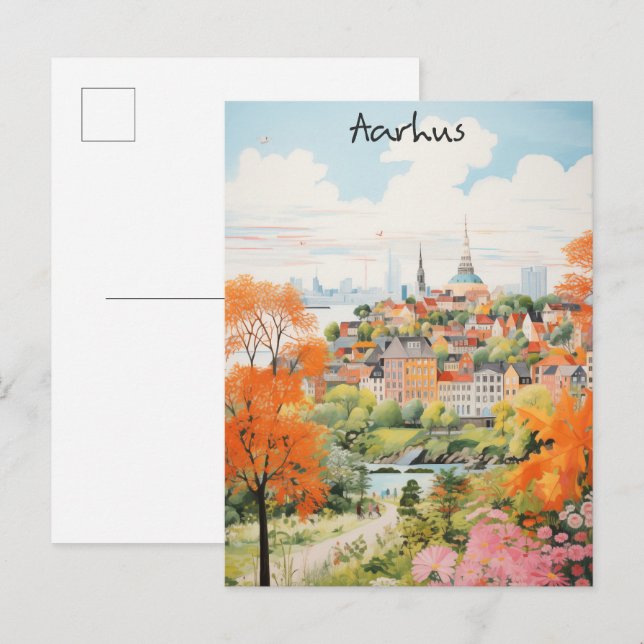Cartão Postal Travel Aesthetic Painting City Aarhus Denmark (Frente/Verso)