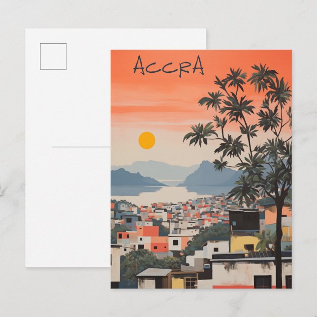 Cartão Postal Travel Aesthetic Painting City Accra Ghana (Frente/Verso)