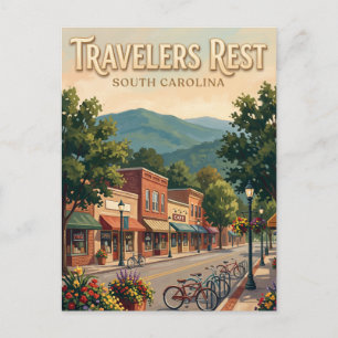 Cartão Postal Travelers Rest Main Street Carolina do Sul