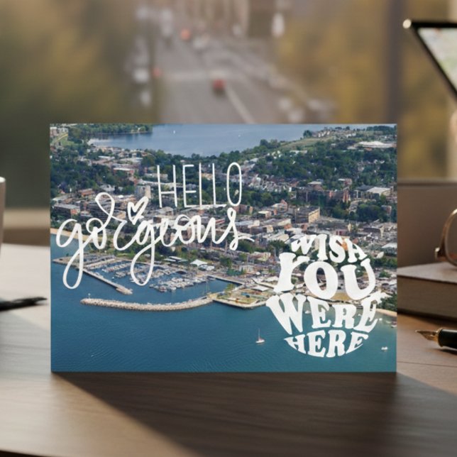 Cartão Postal Traverse City Michigan Hello Gorgegeth (Northern Michigan charm in every note.)