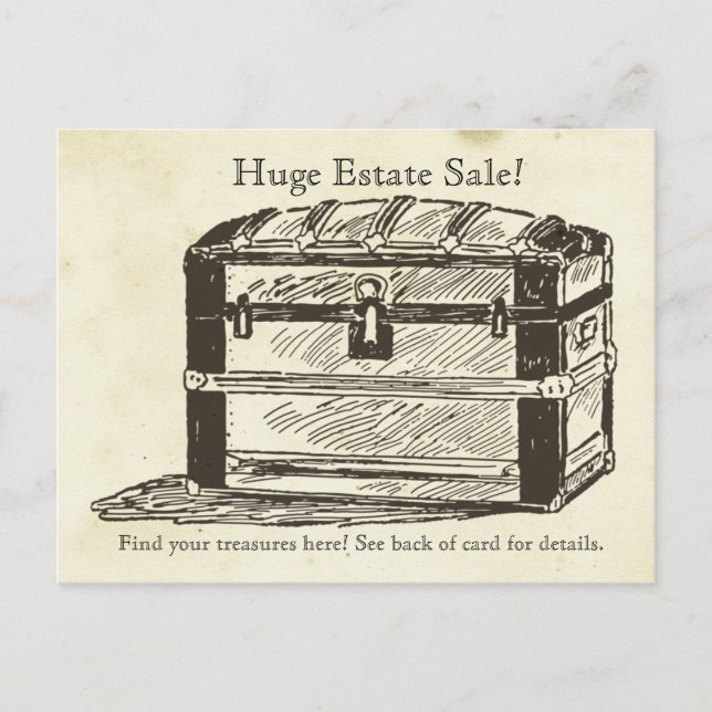 Cartão Postal Treasure Chest Estate Venda Rummage Trunk (Frente)