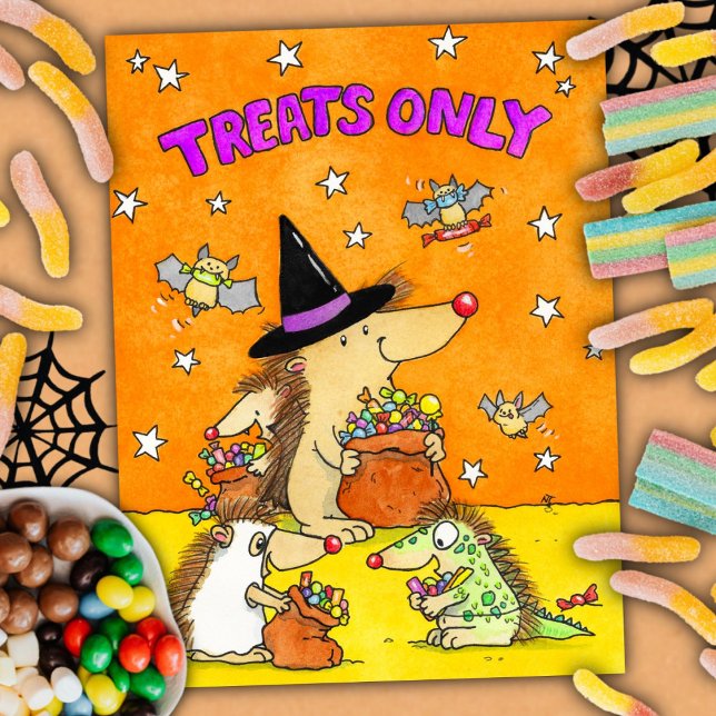 Cartão Postal Treats Only - Hand-drawn Cartoon Halloween  (Criador carregado)