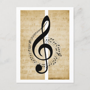 Cartão Postal Treble Clef Funcionarios Music Notes Vintage Sheet