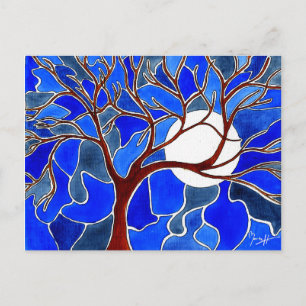 Cartão Postal Tree and Moon on Canvas - Blue