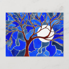 Cartão Postal Tree and Moon on Canvas - Blue