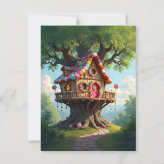 Cartão Postal Treehouse Whimsical Com Canais Coloridos