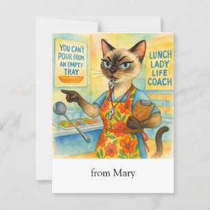 Cartão Postal Treinador de Lady Life para Cat Cafteria Sabedoria