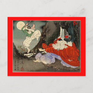 Cartão Postal Treinamento Samurai com Tengu, na década de 1800