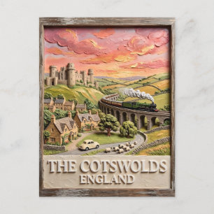 Cartão Postal Trem a Vapor de Cotswolds Castelo Campo Inglaterra