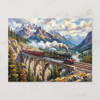 Cartão Postal Trem a Vapor do Viaduto Alpino Paisagem Cênica Art